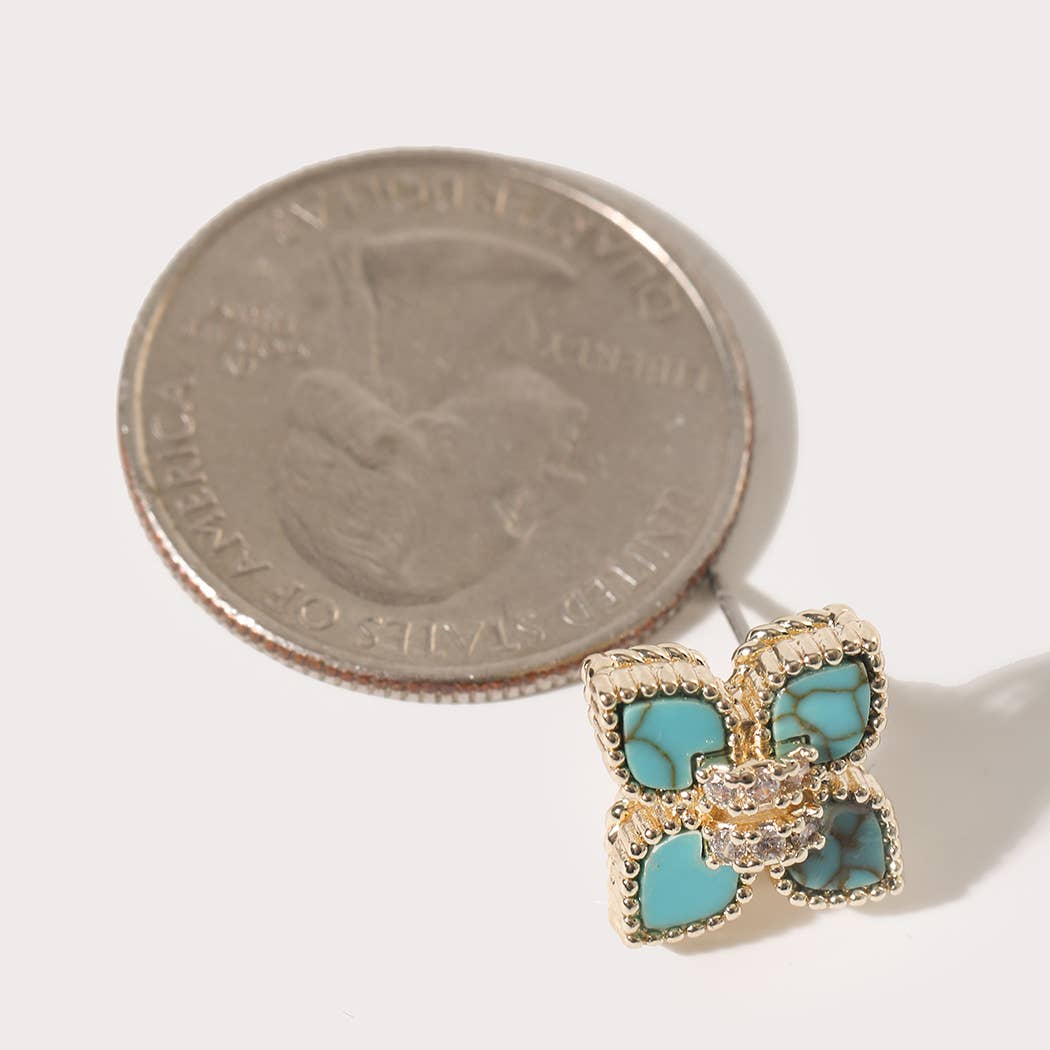 Gold Turquoise Clover Pave Earrings