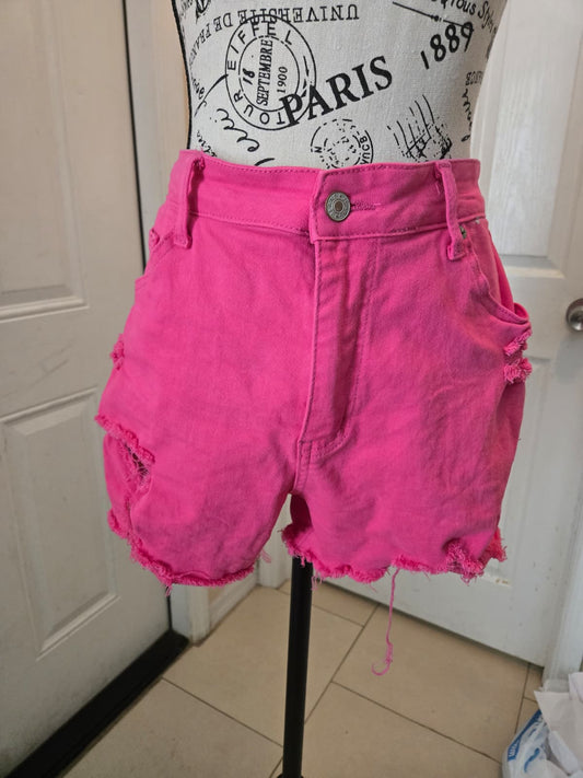 Hot Pink Distressed Denim Shorts – Size XL