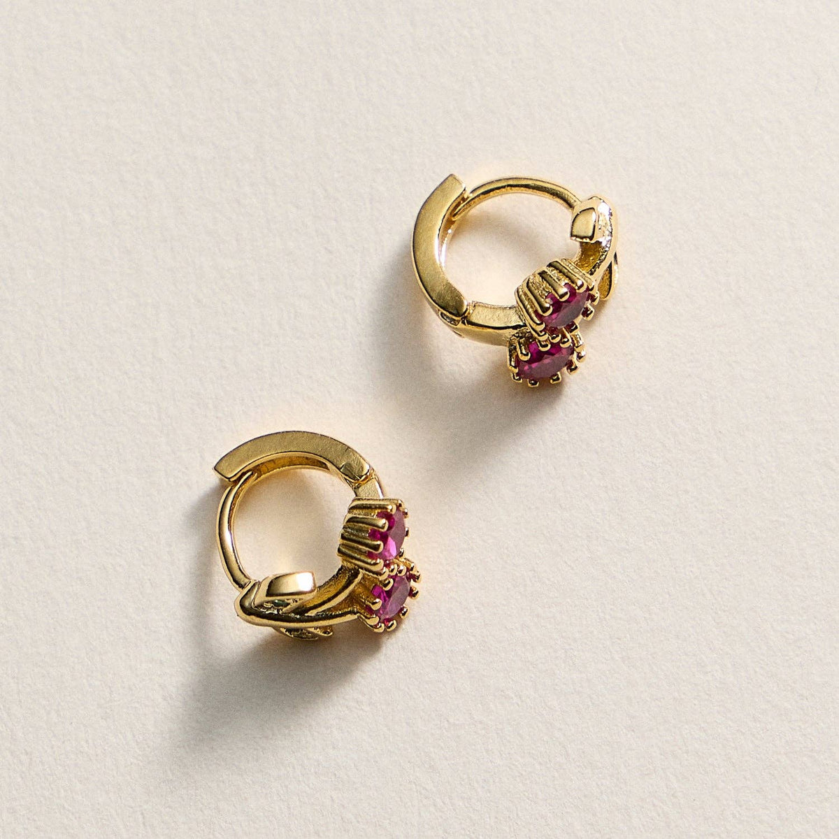 Gold-Dipped Ruby & Emerald Flower Stud Earrings