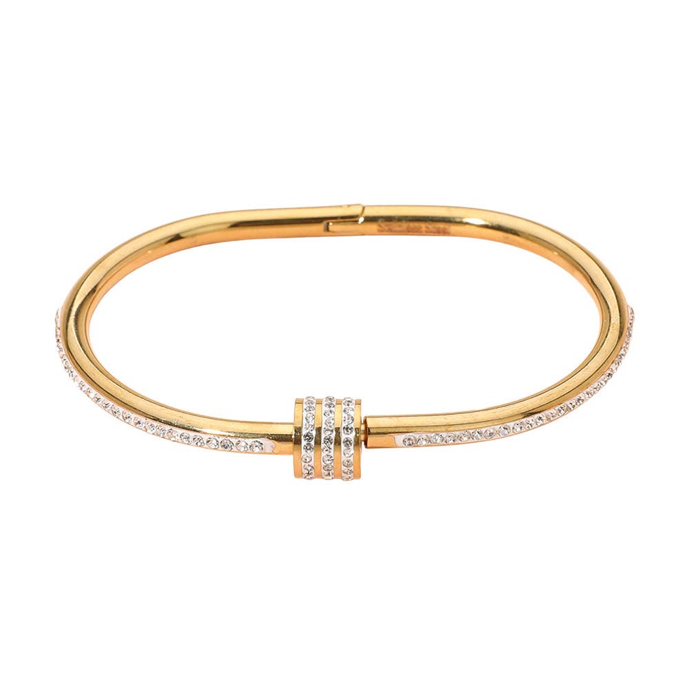 Stainless Steel Stone Accent Hinged Bangle Bracelet