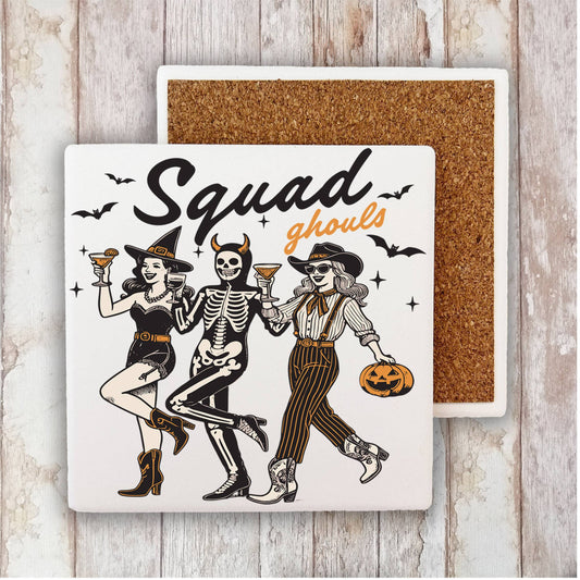 Halloween Retro Squad Ghouls Stone Coasters-Set of 4