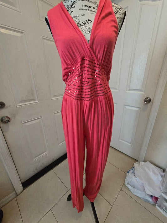 Simply Yours Coral Pink Sleeveless V‑Neck Jumpsuit – Size 8
