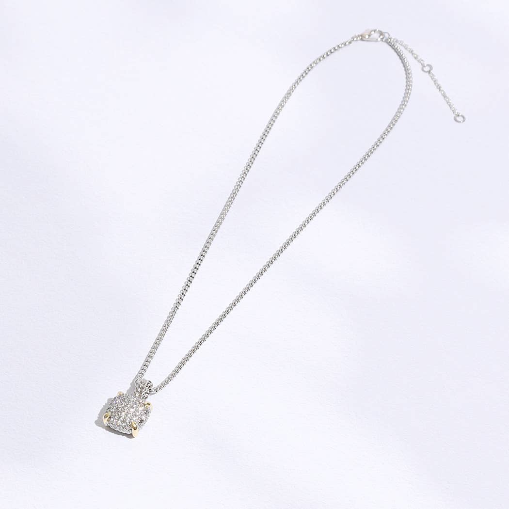 Square Shape Pave CZ Pendant Necklace