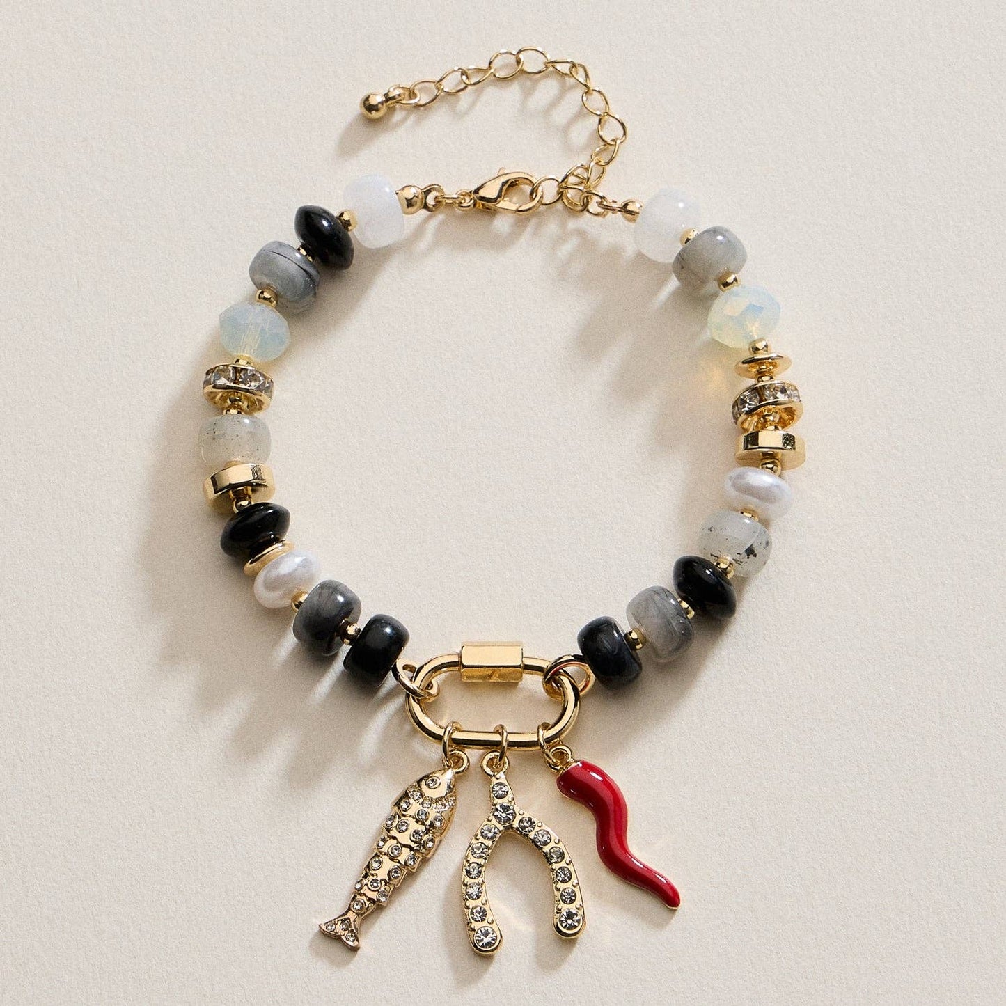 Vibrant Beaded Bracelet | Gold-Tone Trio Charms