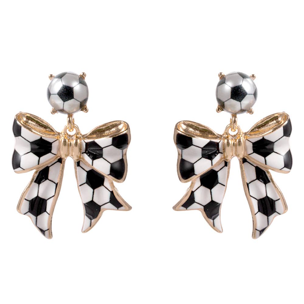 Soccer Bow Drop Dangle Earrings