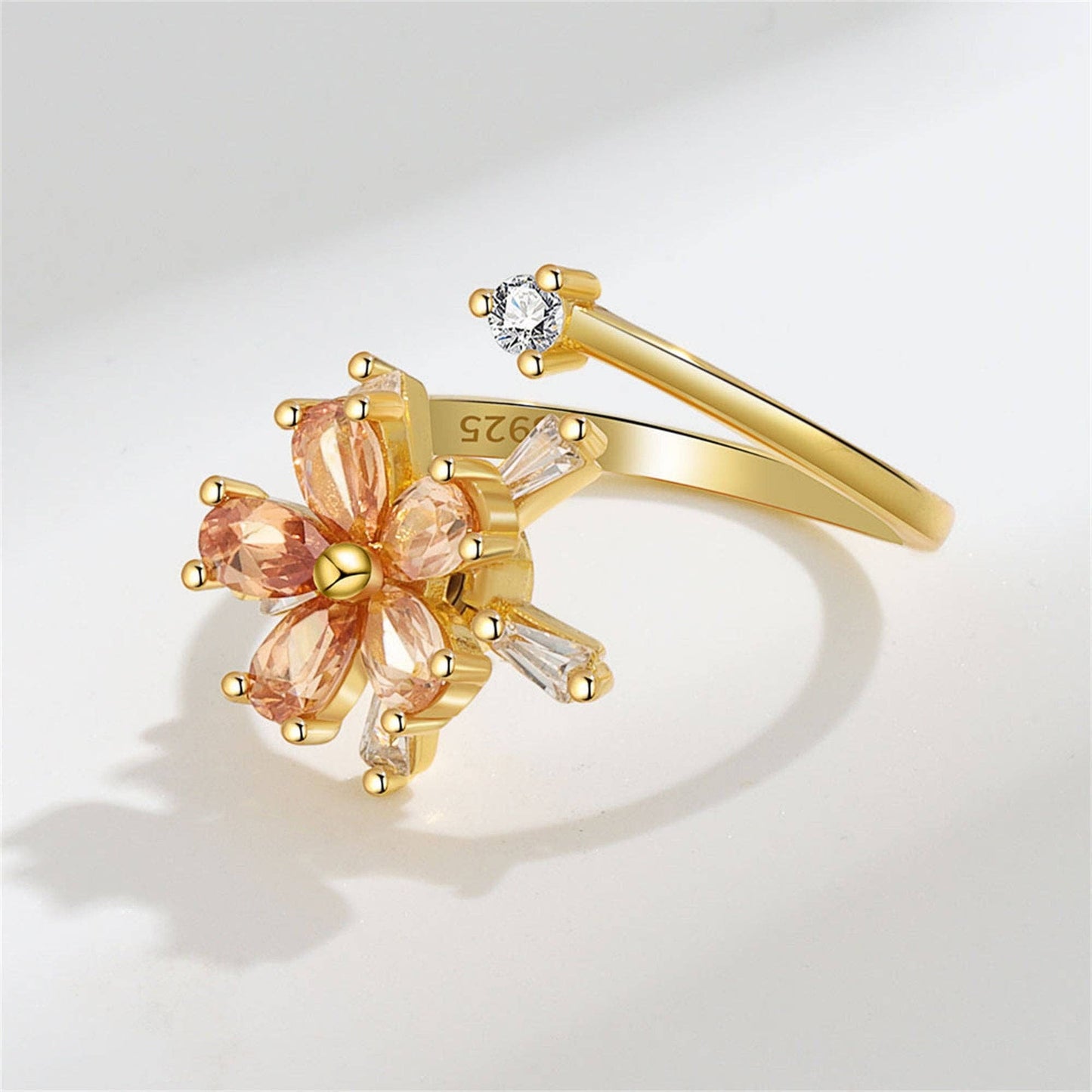 Orange Flower Anxiety Fidget Spinner Ring in Solid Copper