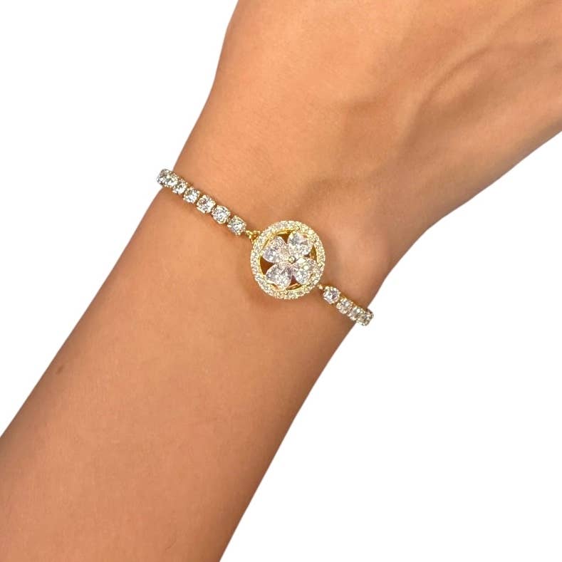 Rotating Spinner Halo Crystal Bracelet – Tennis Style