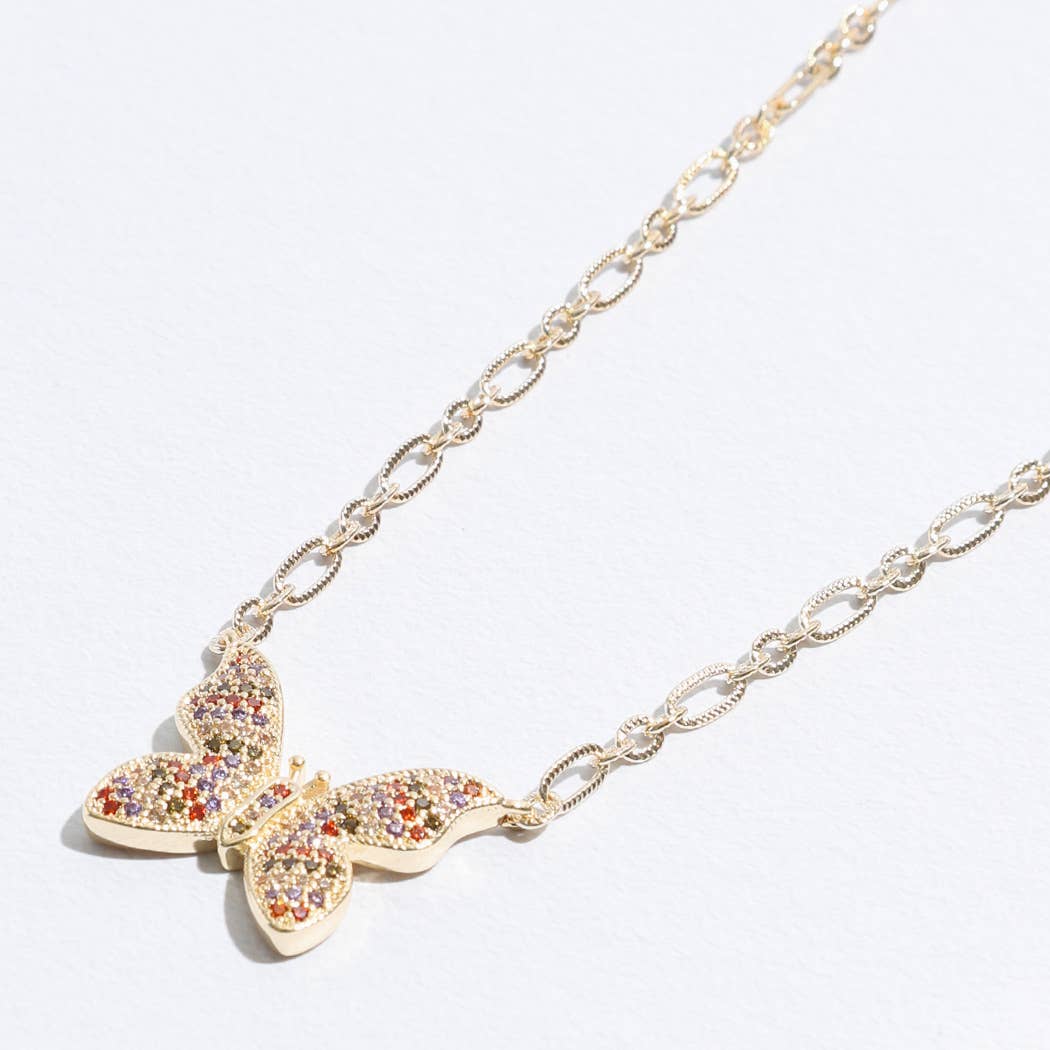 Colorful Butterfly Pendant Linked Necklace