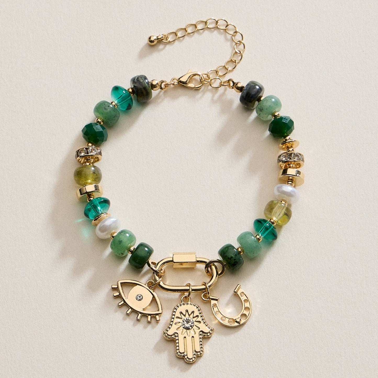 Vibrant Beaded Bracelet | Gold-Tone Trio Charms