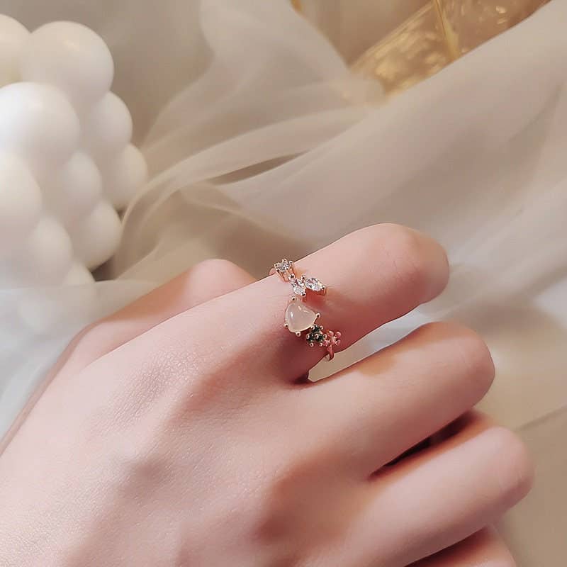 Pink Red Heart Flower Stacking Bypass Ring in Solid Copper