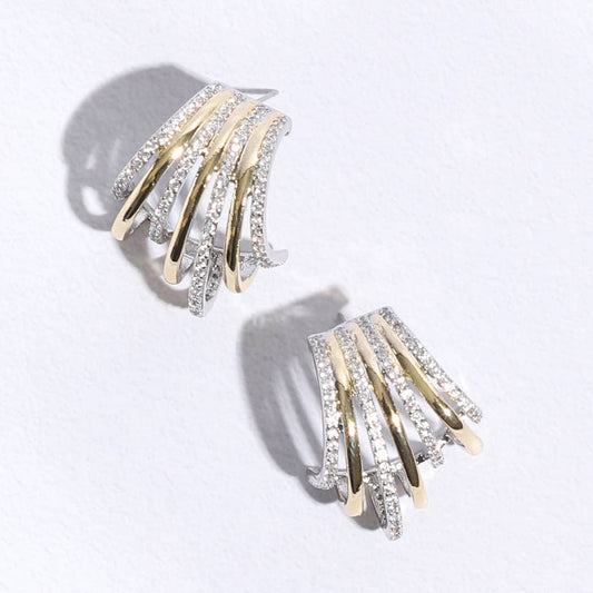 Gold Silver Multi-Lining Stud Earrings