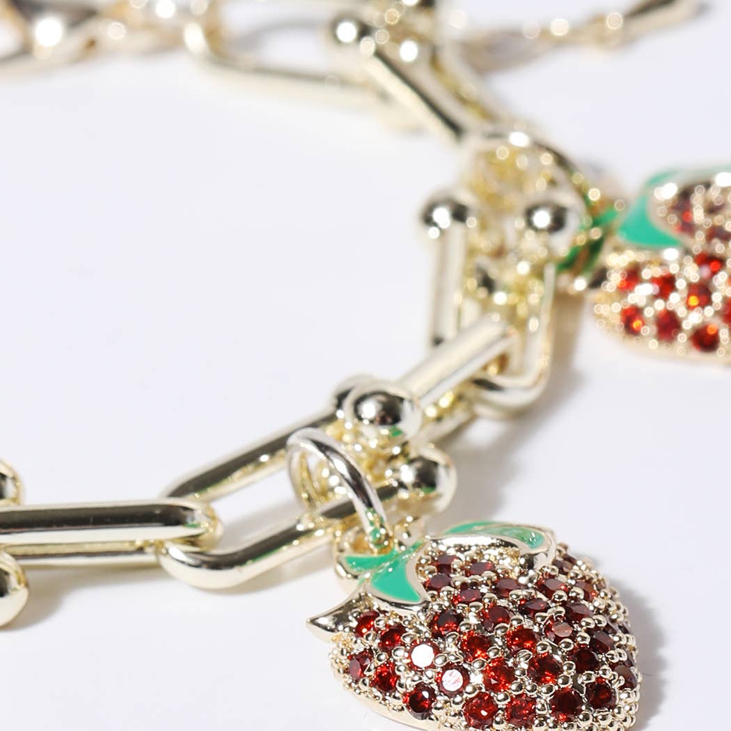 Gold Bracelet with 4 Strawberry Charms