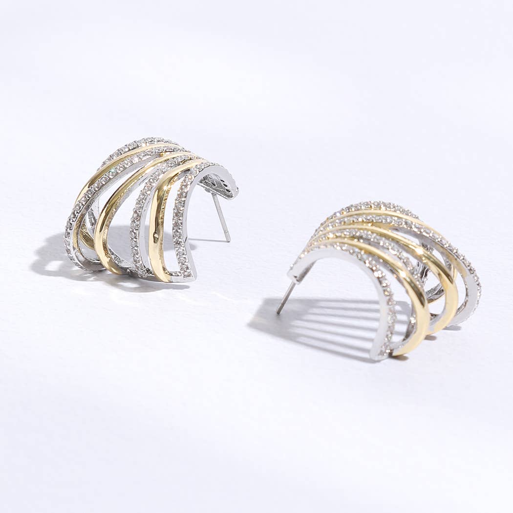 Gold Silver Multi-Lining Stud Earrings