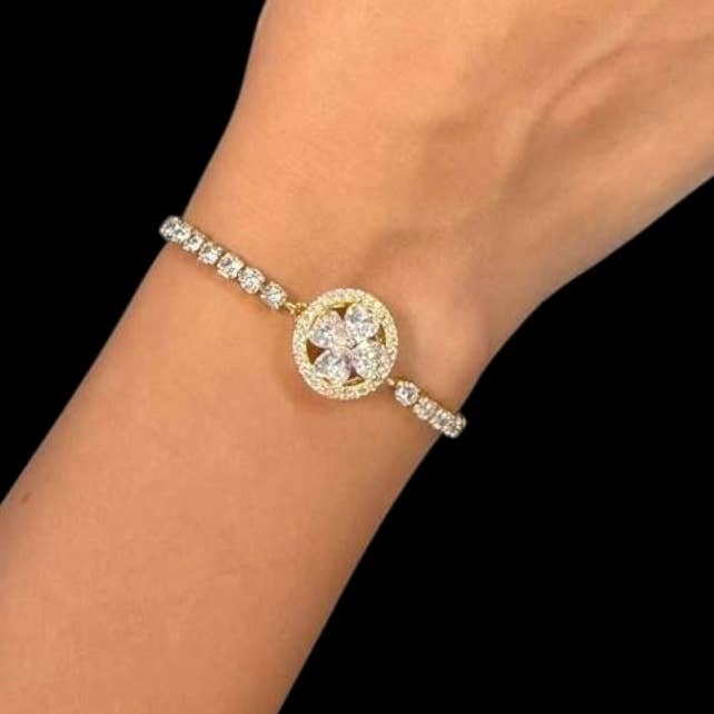 Rotating Spinner Halo Crystal Bracelet – Tennis Style