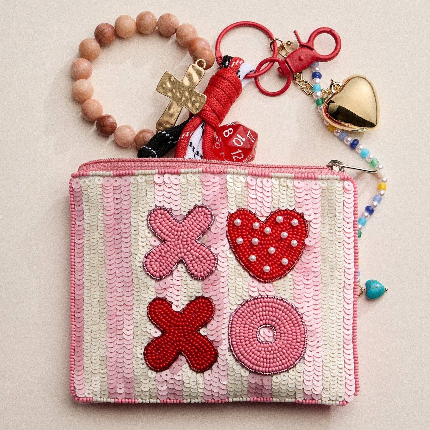 Beaded XOXO Heart Sequin Pouch