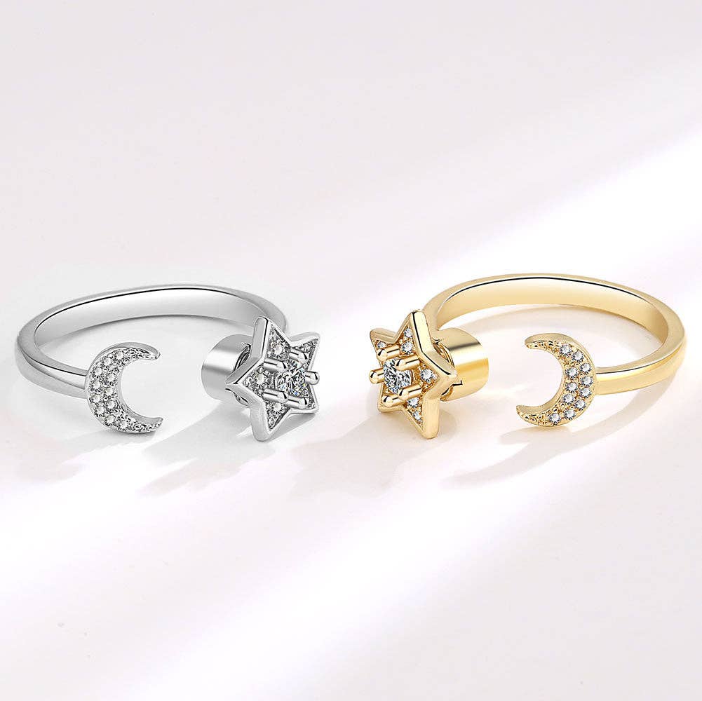 Gold Moon Star Anxiety Fidget Spinner Ring in Solid Copper