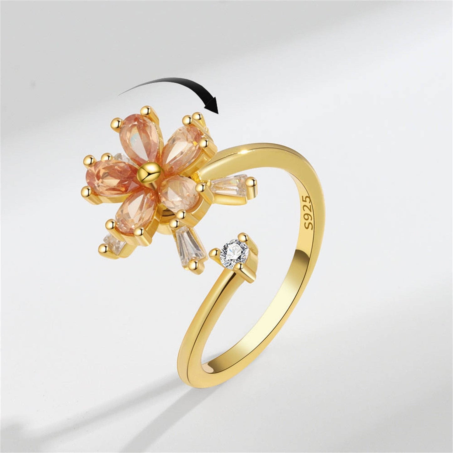Orange Flower Anxiety Fidget Spinner Ring in Solid Copper