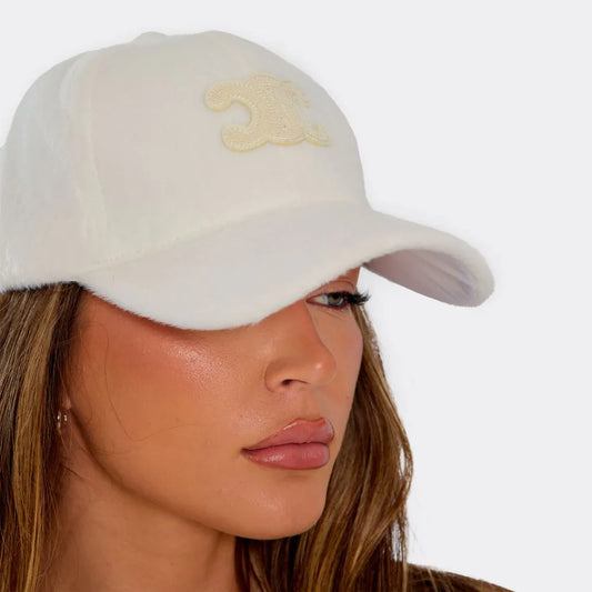 Baseball Cap with Logo In White Faux Fur