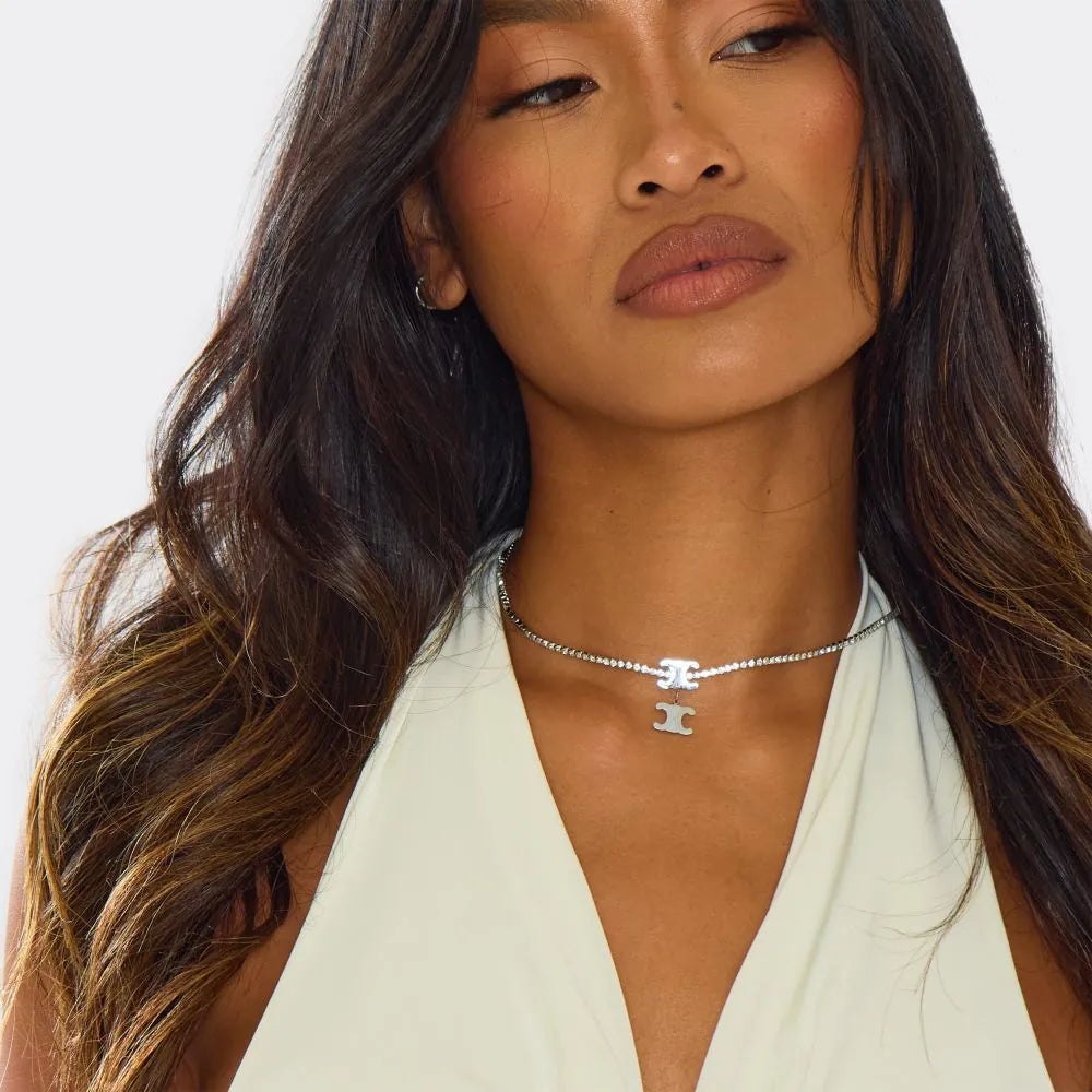 Diamante Logo Drop Detail Delicate Necklace
