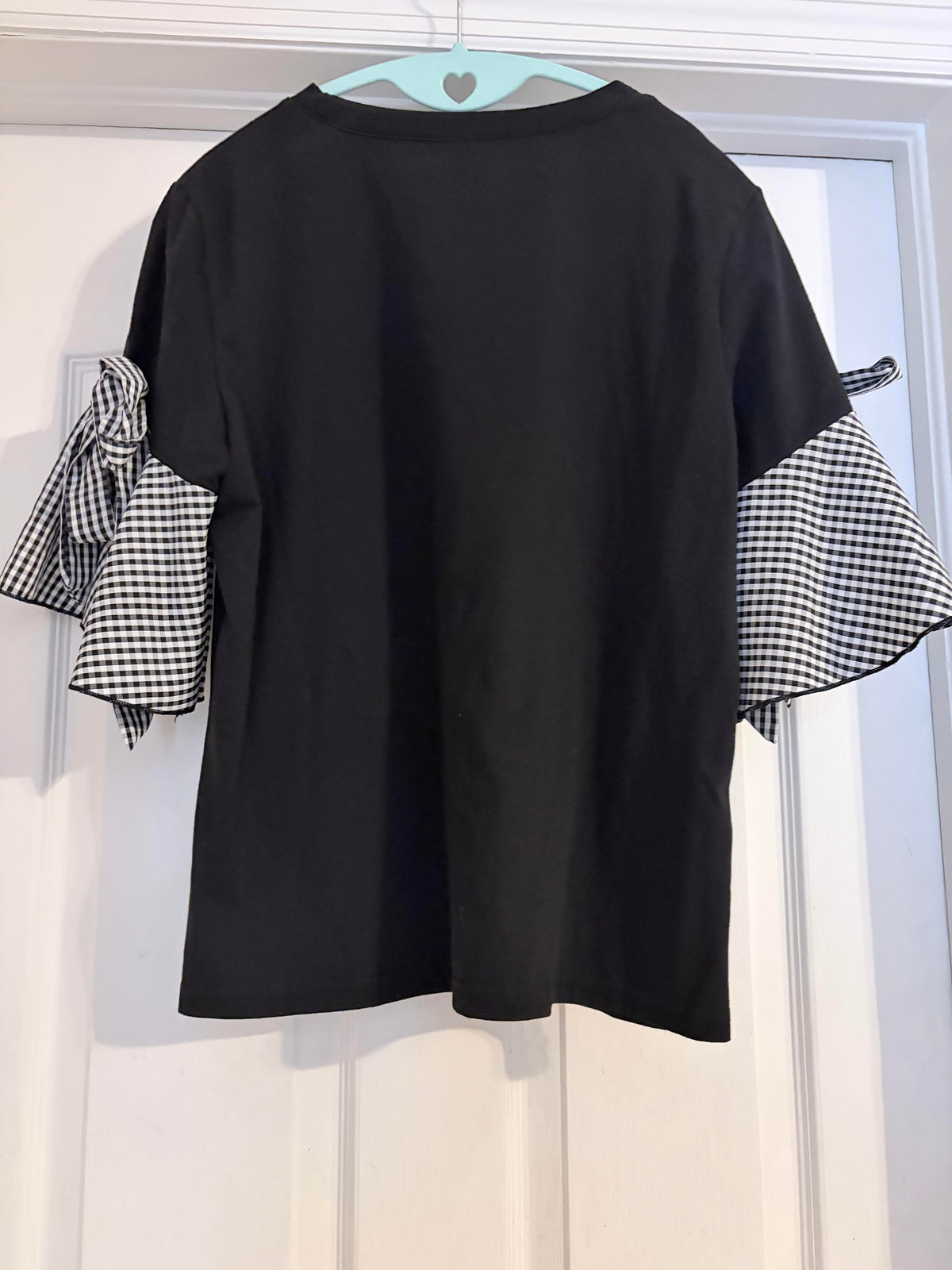 SHEIN Curve Black Gingham Bow Sleeve Top Size 0XL