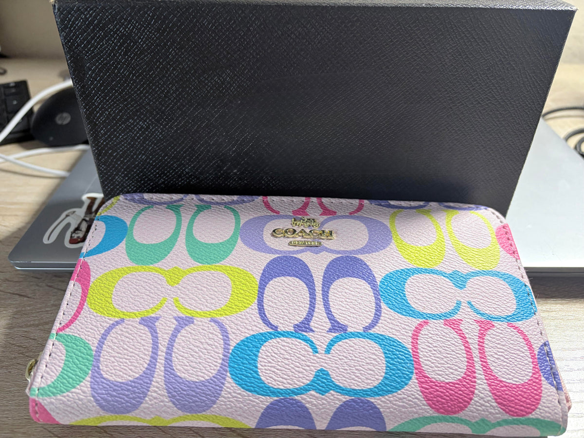Pastel Multicolor Signature-Style Zip Around Wallet